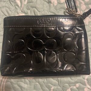 Coach Glossy Black Embossed Wristlet